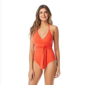 NWT Vince‎ Camuto Cruise V-Neck Halter Wrap Tie One Piece Swimsuit size 10